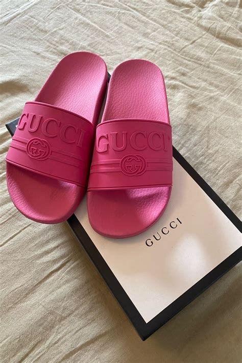 hot pink gucci slide|Gucci slides pink price.